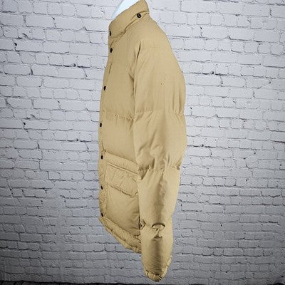 VTG Windbreaker Tan Down Fine Feather Insulated Snap Puffer Jacket M *zipper