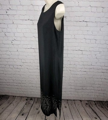 VTG Courtenay Black Sleeveless Wheat Grass Side Slits Unlined Shift Dress 14