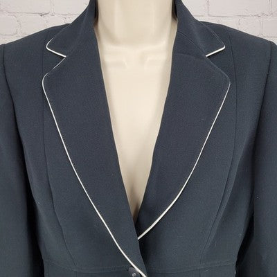 Tahari Black White Trim One Button Ventless Notch Lined Blazer Suit Jacket 4