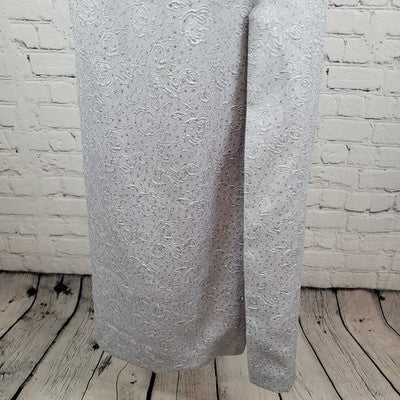 VTG JR Nites Calendo Grey Floral Embossed Glitter Side Slit Maxi Dress 10P