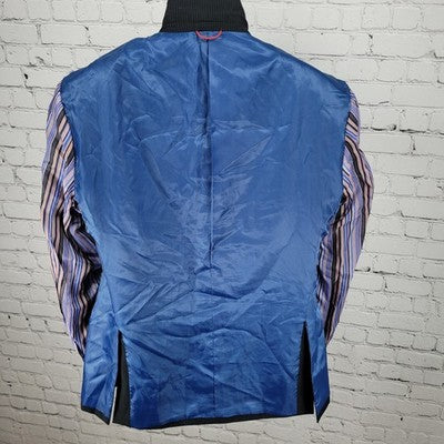 Billy London Black Pinstriped 2 Button Double Notch Blazer Sport Coat Size 42S