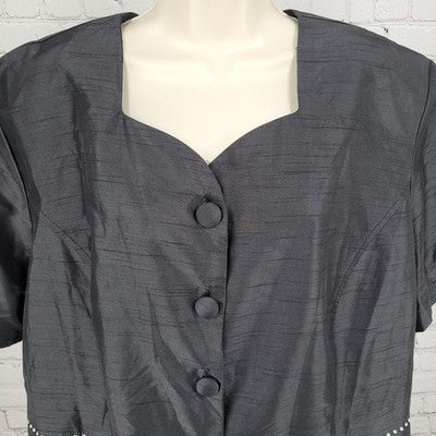 VTG Anthony Sicari Black Rhinestone Buttoned Shoulder Pad Top USA Made Size 20W