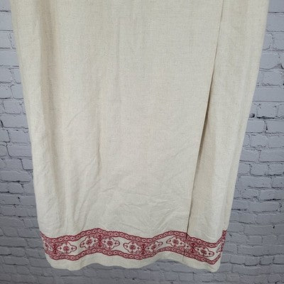 Susan Gail Collection Beige Linen Blend Red Print Buttoned Wrap Unlined Skirt 12