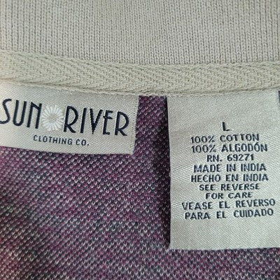 Sun River Green & Tan Houndstooth Cotton Long Sleeve Polo Shirt Size Large L