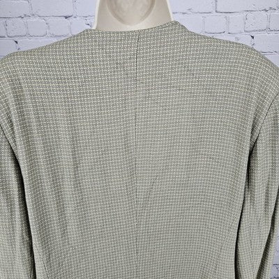VTG Jones New York Green Beige 1 Button Collarless Padded Suit Jacket USA 16