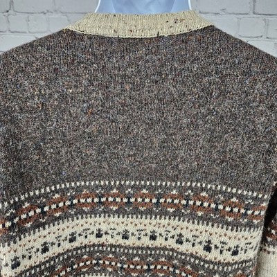VTG Arizona Jean Co Brown Wool Blend Knit Fair Isle Pullover V Neck Sweater M