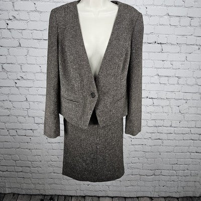 Worthington Brown 1 Button Jacket 2 Piece Slit Suit Set Outfit Small S Skirt 6