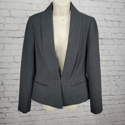 Ann Taylor Grey Hook & Loop Shawl Lapel Lined Stretch Suit Jacket 8