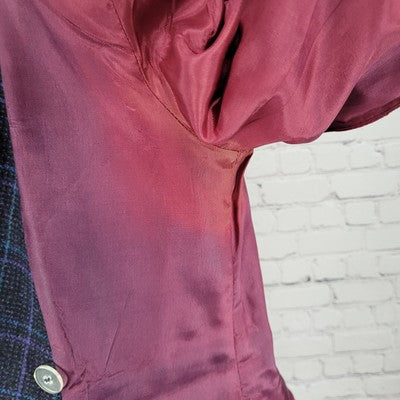 VTG Club 5' 4" Black & Purple Check Double Breasted Suit Jacket USA Made Size 4P