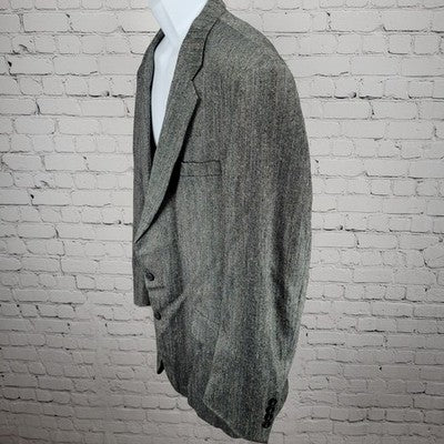 Stafford Black White Silk Wool Blend 2 Button Notch Blazer Sport Coat 44L