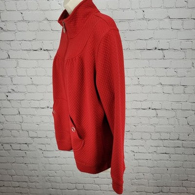 Petite Sophisticate Red Quilted Knit Full Zip Lightweight Unlined Jacket Size PL