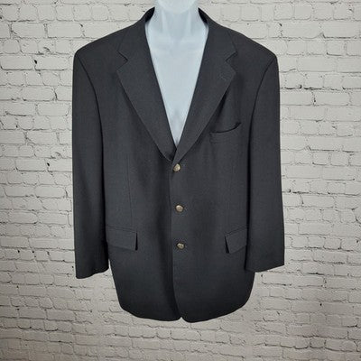 VTG Jos A Bank Black 100% Wool 3 Button Ventless Notch Blazer Sport Coat 46R