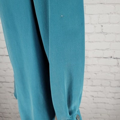 Jacqueline Ferrar Blue 100% Silk Button Up Long Sleeve Shirt Blouse Top XS