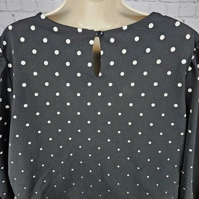 Jenny Black Polka Dot Puff 3/4 Sleeve Unlined Stretch Blouson Midi Dress USA 3X