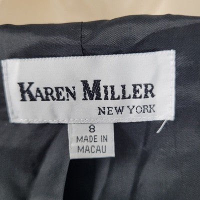 VTG Karen Miller Black Open Beaded Trim Collarless Lined Suit Jacket Size 8