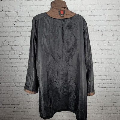 Gallery Black Brown Full Zip Snap Lightweight Lined Rain Coat Jacket Size XL