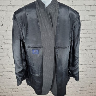 Brooks Brothers 346 Grey Wool Stretch Pinstriped 2 Button Notch Blazer Size 48R