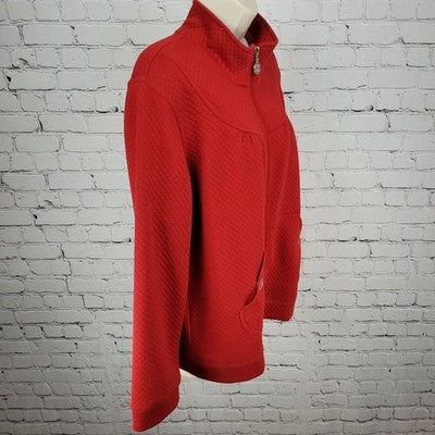 Petite Sophisticate Red Quilted Knit Full Zip Lightweight Unlined Jacket Size PL