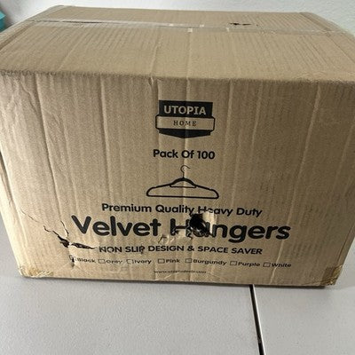 New Utopia Home Black Non Slip Velvet Hangers Tie Bar 100 Pack Box