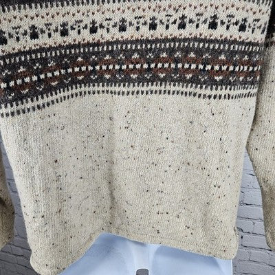 VTG Arizona Jean Co Brown Wool Blend Knit Fair Isle Pullover V Neck Sweater M