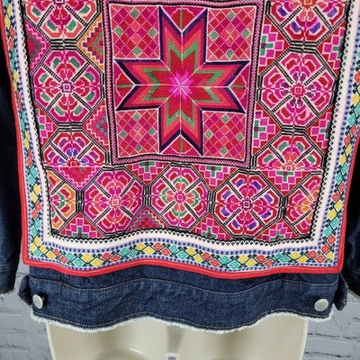Customized Homemade Denim Girl ATX Blue Embellished Jean Boho Denim Jacket M