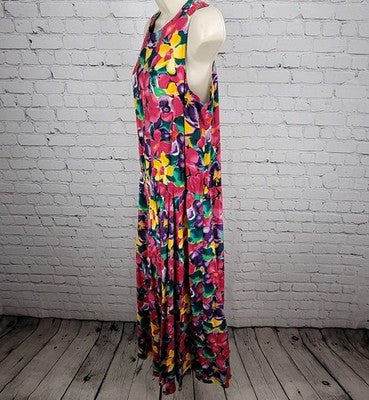 VTG E.D. Michaels Multicolor Floral Sleeveless Pockets Unlined Dress 15-16