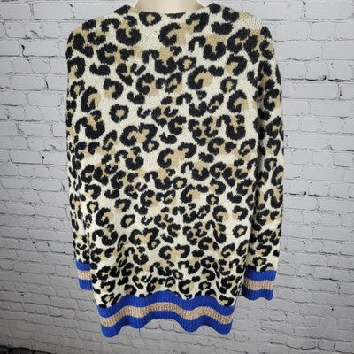 Central Park West New York Beige Leopard Open Cardigan Sweater Size Small S