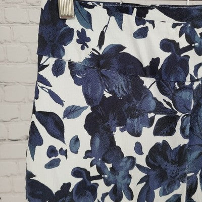 Joseph Ribkoff Blue Floral Lightweight Stretch Mid Rise Pants Size 8 (26x36)