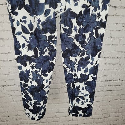 Joseph Ribkoff Blue Floral Lightweight Stretch Mid Rise Pants Size 8 (26x36)