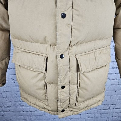 VTG Windbreaker Tan Down Fine Feather Insulated Snap Puffer Jacket M *zipper