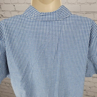 VTG On The Verge Blue Check Button Up Short Sleeve Shirt Top USA Made Size Large