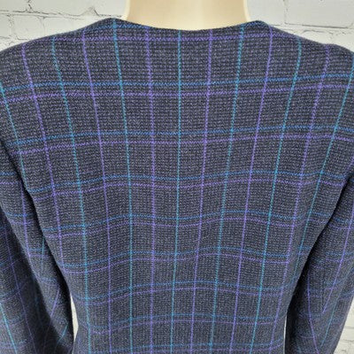 VTG Club 5' 4" Black & Purple Check Double Breasted Suit Jacket USA Made Size 4P