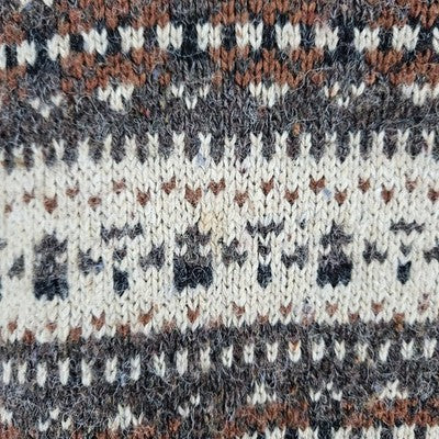 VTG Arizona Jean Co Brown Wool Blend Knit Fair Isle Pullover V Neck Sweater M