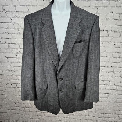 Jos A Bank Grey 100% Wool Executive Pinstriped 2 Button Blazer Sport Coat 46L