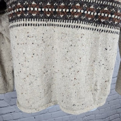 VTG Arizona Jean Co Brown Wool Blend Knit Fair Isle Pullover V Neck Sweater M