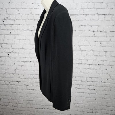 VTG Ann Taylor Black 1 Button Ventless Notch Pockets Blazer Suit Jacket USA 12