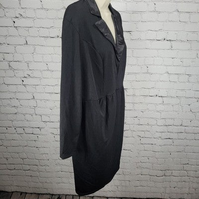 Club L London Black Notch Lapel V Neck Long Sleeve Stretch Shift Midi Dress 22
