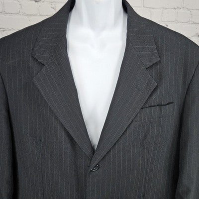 Marco Viali Black Pinstriped 3 Button Ventless Notch Blazer Sport Coat 42R