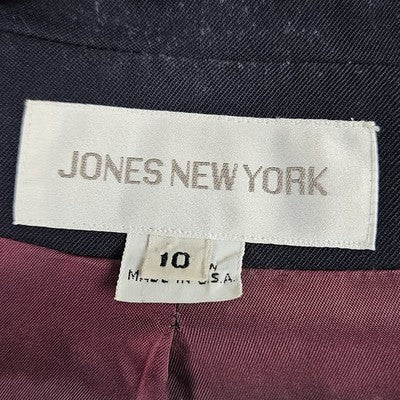 VTG Jones New York Navy 100% Wool Full Skirt Jacket Suit 2 Piece Set USA 8/10