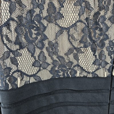 Adrianna Papell Black Lace Overlay Sheer 3/4 Sleeve V Neck Tiered Midi Dress 24W