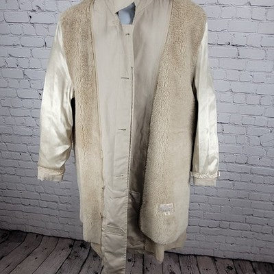 VTG Ballymoor Beige Buttoned Faux Fur Removable Liner Trench Coat Size 44R