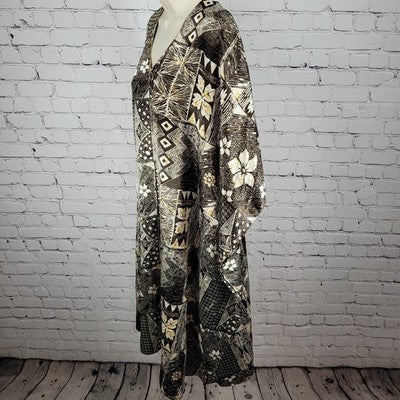 Sante Classics Brown Floral Satin Gold Trim Neck Pakistan Made Kaftan One Size