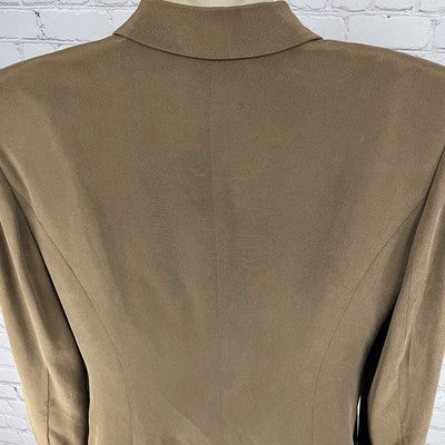 VTG Rena Rowan Brown 100% Silk Lightweight Lined Buttoned Pockets Jacket Size 6P