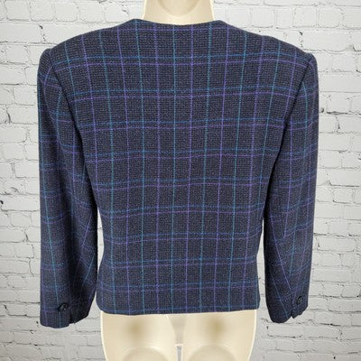 VTG Club 5' 4" Black & Purple Check Double Breasted Suit Jacket USA Made Size 4P