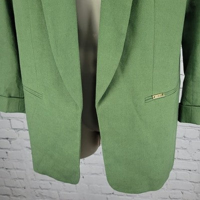 Jones New York Signature Green Linen Blend Open 3/4 Sleeve Blazer Jacket Small S