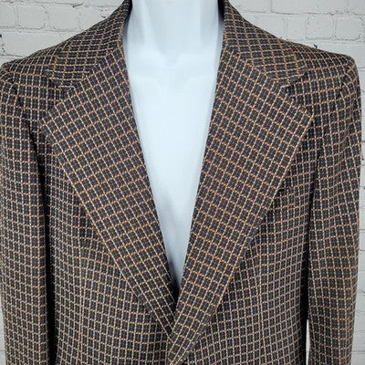 VTG USI Brown Blue 2 Button Double Vented Notch Blazer Retro Sport Coat USA 40