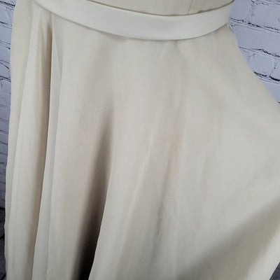Mori Lee Cream Chiffon Satin Accents Strapless A Line Bridesmaid Short Dress 7/8