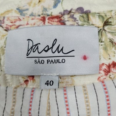 Daslu Cream Floral 100% Cotton Textured Buttoned Notch Suit Jacket Brazil 40