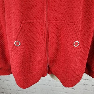 Petite Sophisticate Red Quilted Knit Full Zip Lightweight Unlined Jacket Size PL