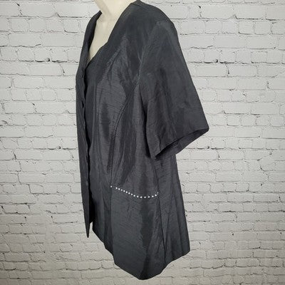 VTG Anthony Sicari Black Rhinestone Buttoned Shoulder Pad Top USA Made Size 20W